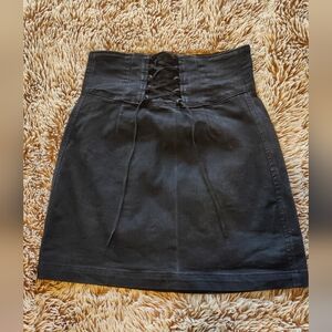 Express Black High-Waist Lace-Up A-Line Mini Skirt